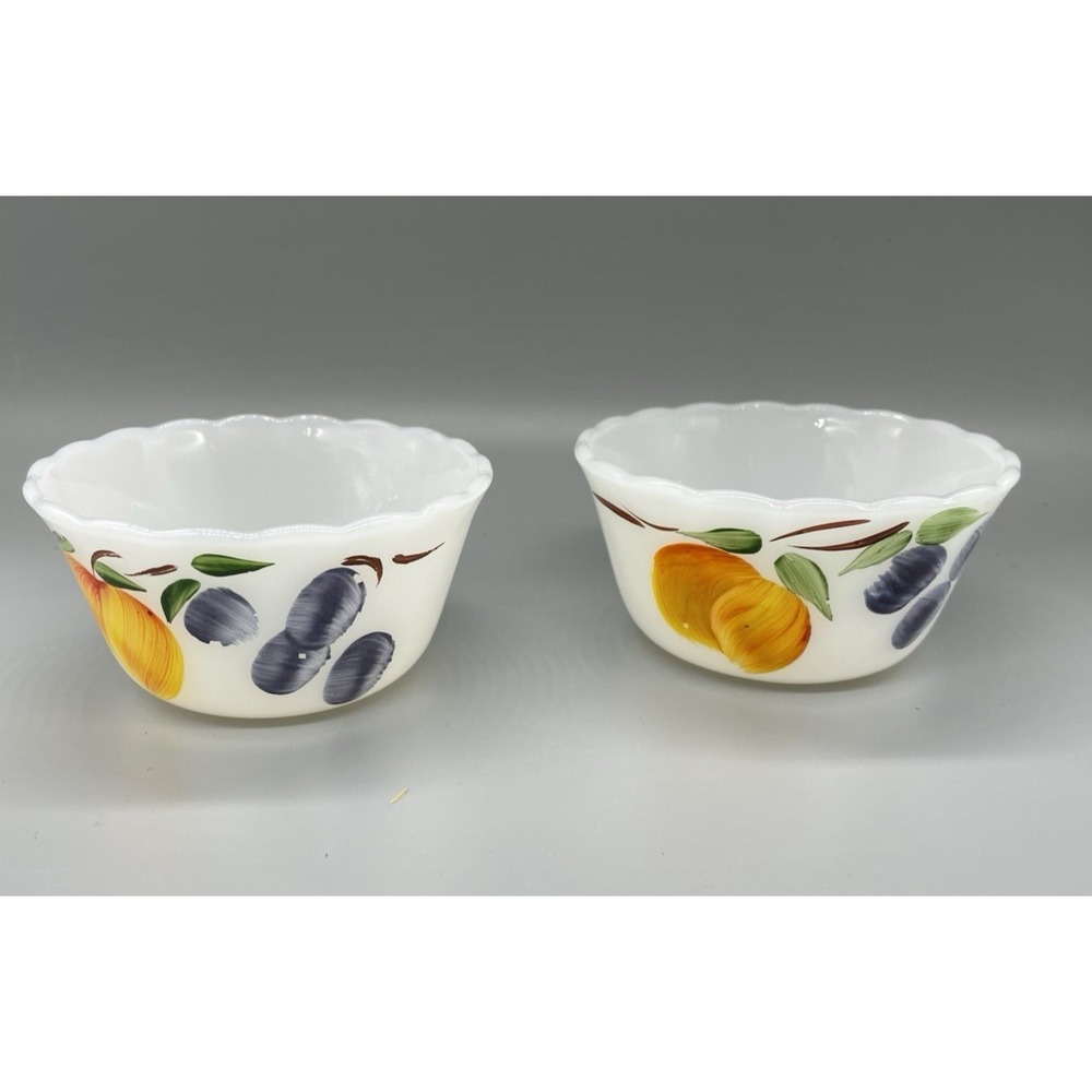Fire King 424 GAY FAD 6oz Custard Cups Set of 2 Scalloped Peach Grape Vintage